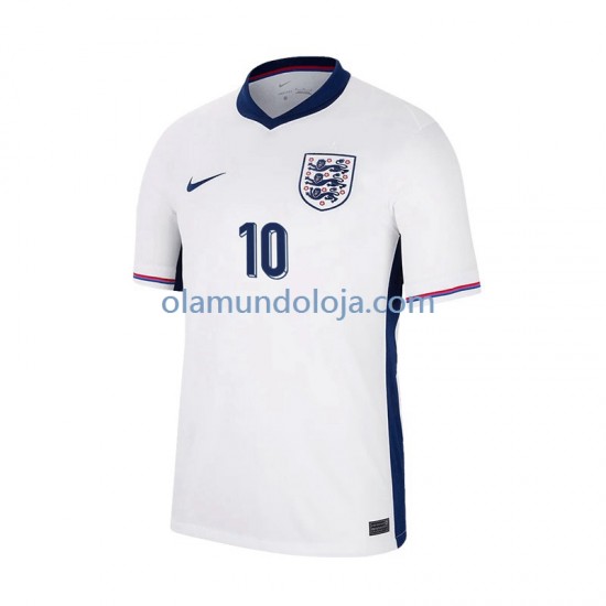 Camisola Inglaterra Jude Bellingham 10 Homem Equipamento Primeiro Euro 2024 Manga Curta